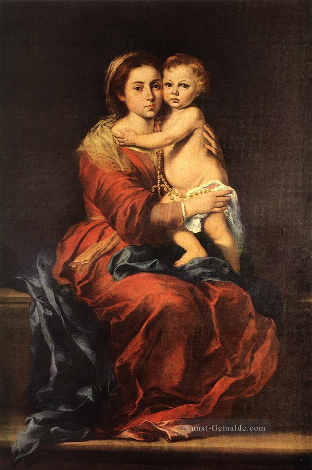 Jungfrau und Kind mit einem Rosenkranz spanischen Barock Bartolomé Esteban Murillo Ölgemälde